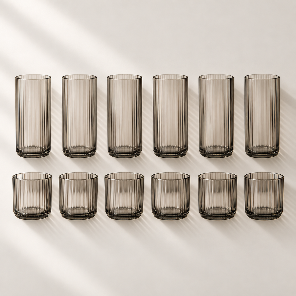 Brume Ribbed Glassware Set complete configuration view
