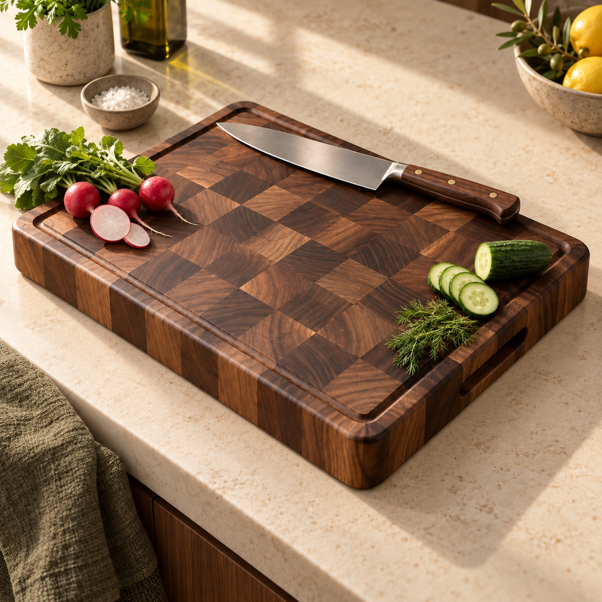Alderra End-Grain Prep Board lifestyle view
