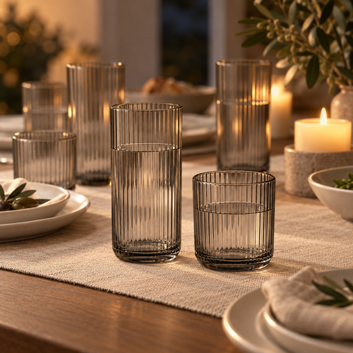 Brume Ribbed Glassware Set lifestyle view