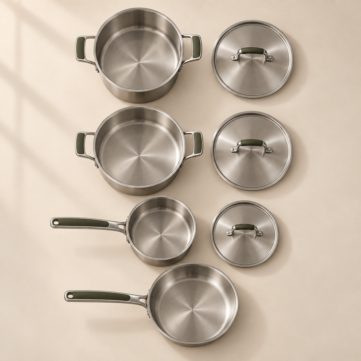 Feron Tri-Ply Cookware Set complete configuration view