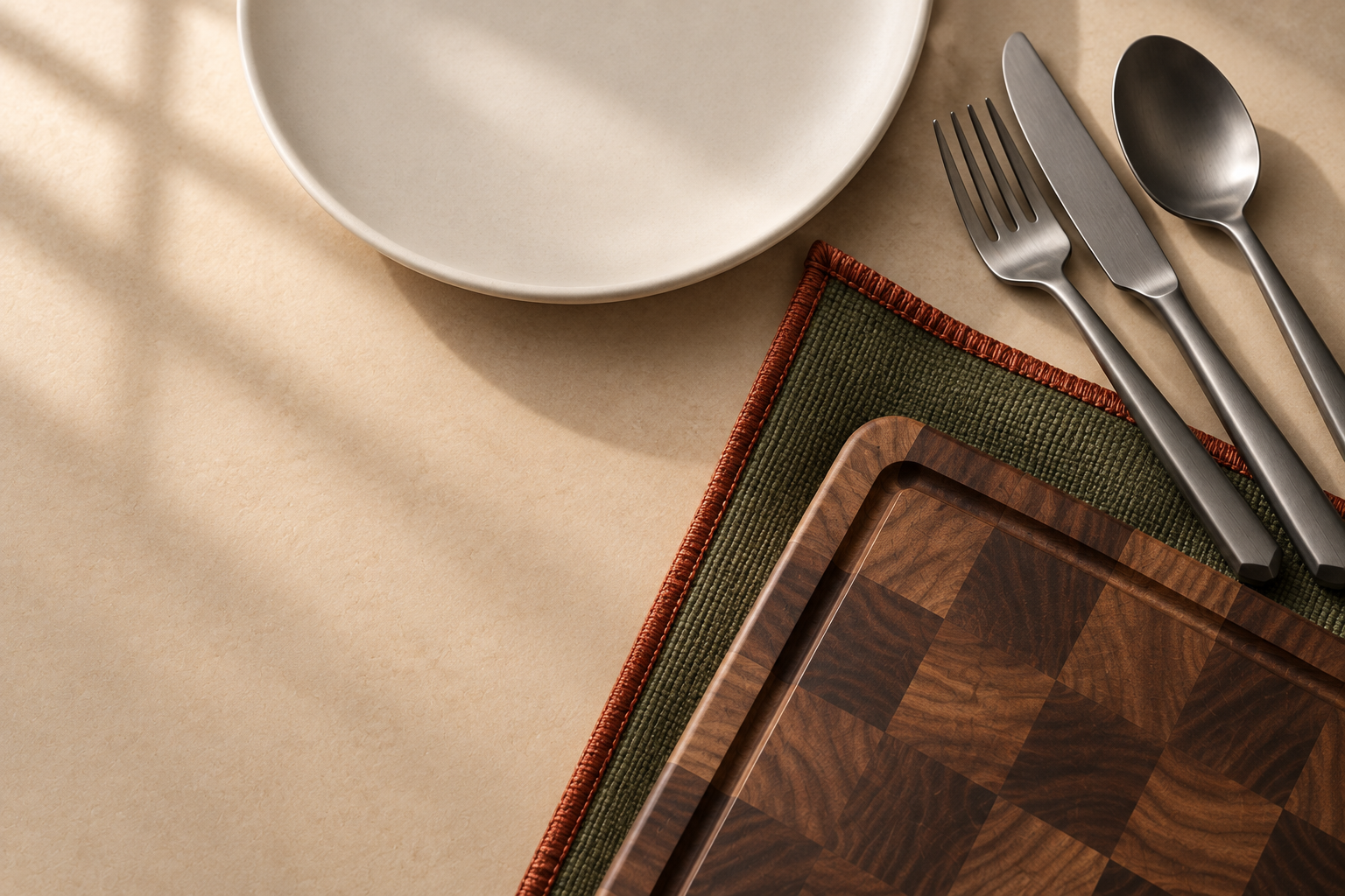 DOVMERE porcelain, steel, walnut and linen material study