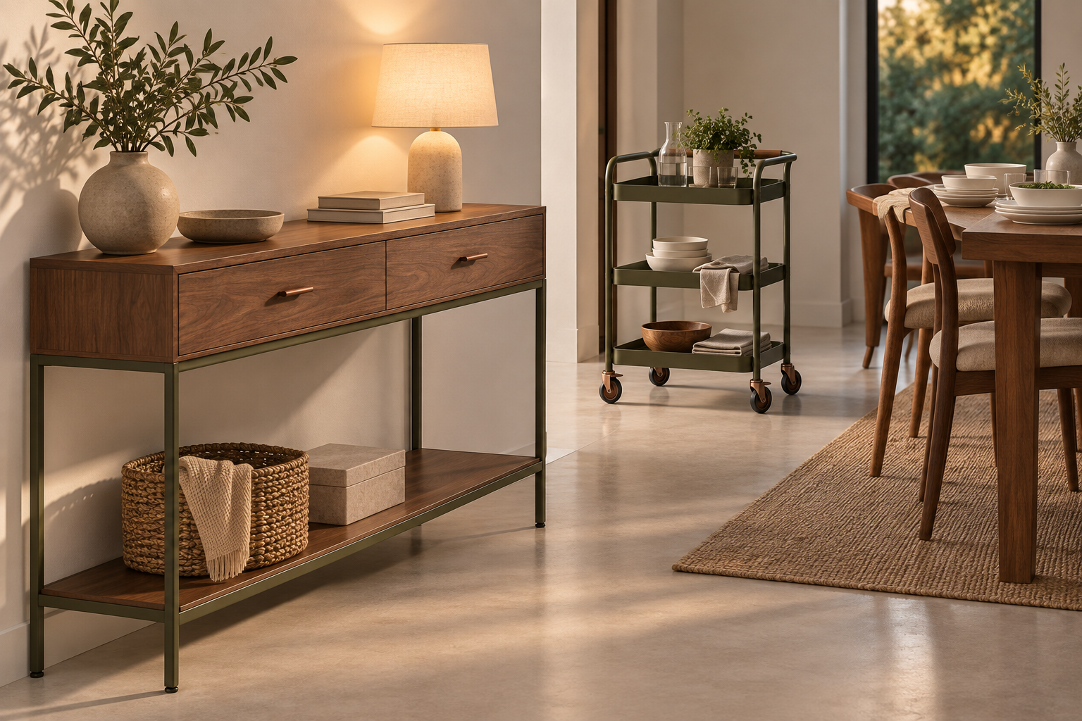 Objects at home between kitchen and table